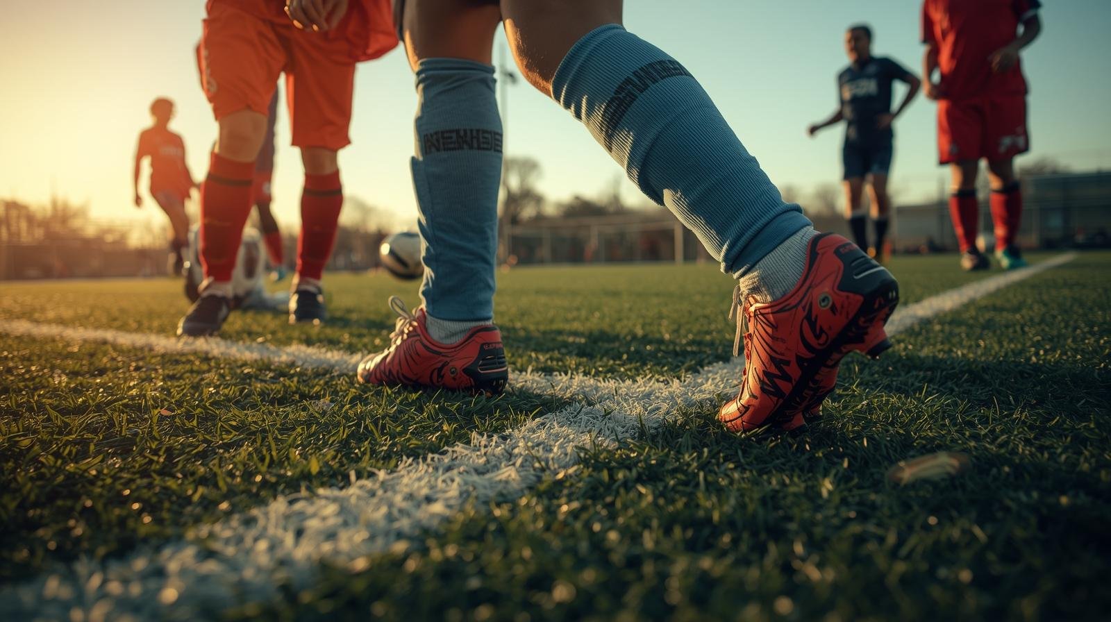 caneleira de futebol sendo usada em jogo amador adulto